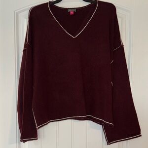 Women's Burgundy V-Neck Sweater